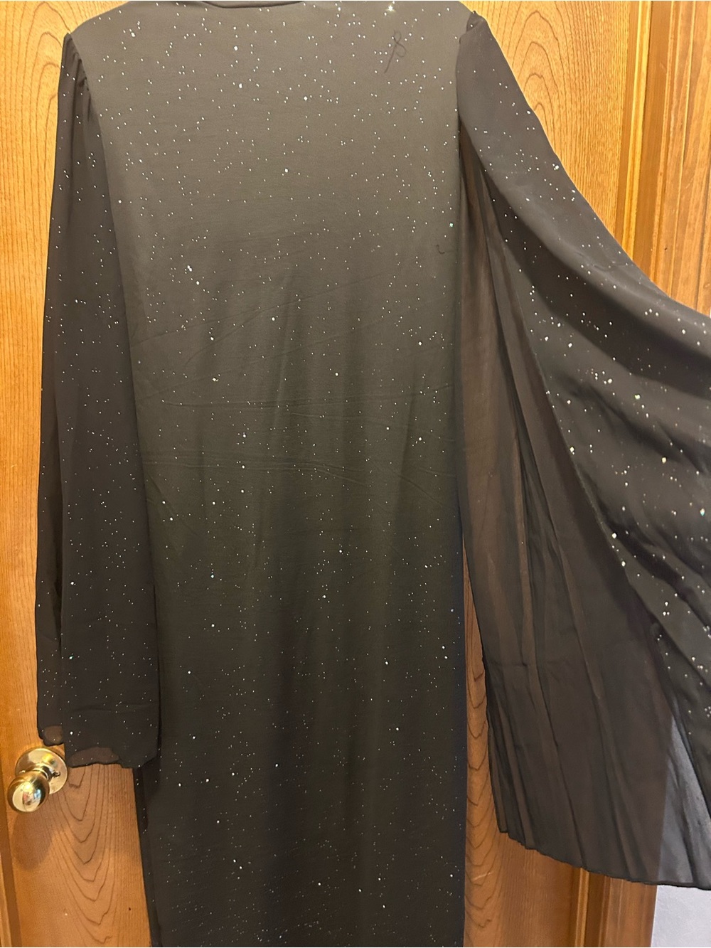 Black Sparkle Long Dress with Sheer Bell Sleeves